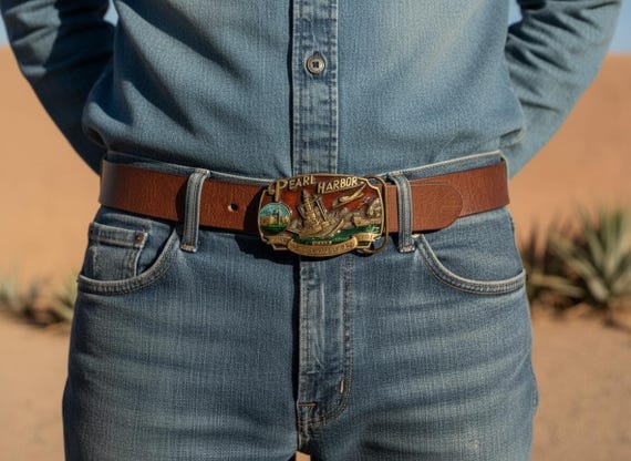 Vintage Belt Buckle USA Pearl Harbor, Optional Belt