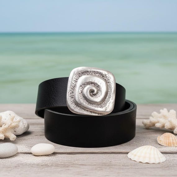 Coastal Spiral Statement Belt Buckle – Sand Swirl - Custom Leather Belt - Nautical
