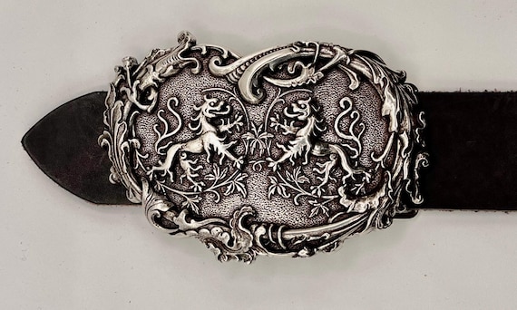 Double Dragon Belt Buckle with English Bridle Leather Belt