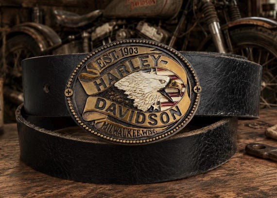 Vintage Harley-Davidson Eagle Belt Buckle - Raintree 1978, with Handmade Genuine Leather Belt | Authentic Motorcycle Biker Collector Buckle