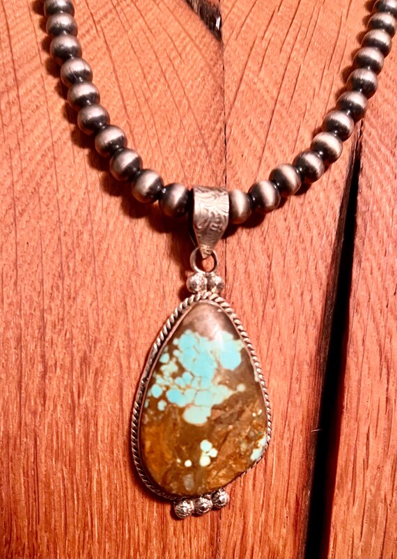 Sterling and Turquoise Southwestern Pendant, with Navajo Pearl Sterling Silver Necklace