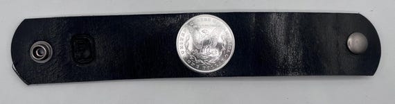Morgan Silver Dollar Cuff Bracelet: Domed Coin on Buffalo Leather