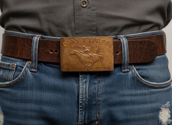 Vintage Belt Buckle Pony Express 1970s, Optional Belt