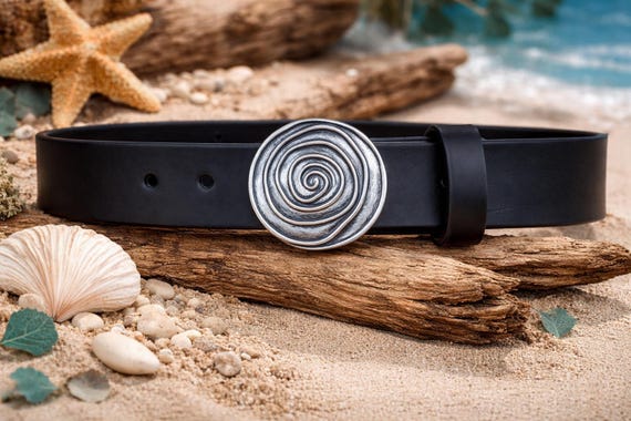 Spiral Buckle Leather Belt - Handmade Cowhide, Classic Western Style