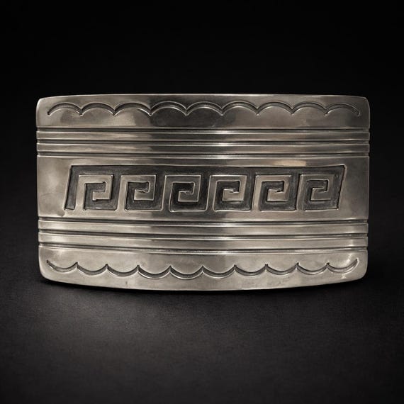 Vintage Navajo Sterling Silver Belt Buckle Signed Jackson – Southwestern Design – Handmade Western Buckle -w/ Premium Leather Belt