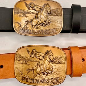 Vintage Smith & Wesson solid brass trophy buckle Includes a custom belt by Bonfe leather workshop, made to your order.