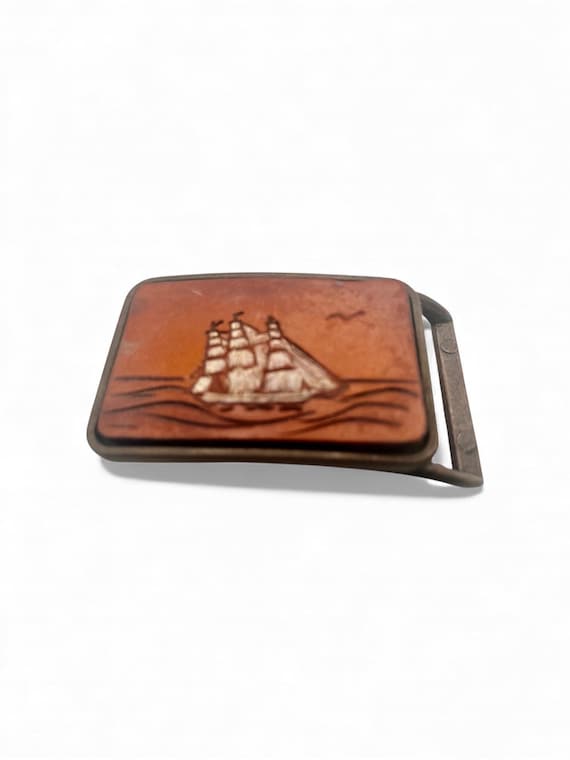 Vintage Belt Buckle "USS Constitution" Hand- Painted