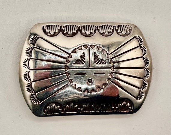 Vintage  Sterling Silver Belt Buckle with Custom Leather Belt – Handmade Southwestern Buckle