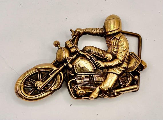 Vintage Brass Motorcycle Belt Buckle (Handmade Leather Belt, Multiple Colors)