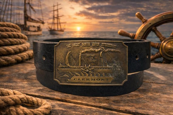 Vintage Clermont Steamboat Solid Brass Belt Buckle – Bergamot 1974 Leather Belt