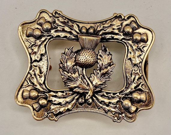 Handmade Scottish Thistle Belt Buckle by Richard Kaish,w/ Premium Leather Belt