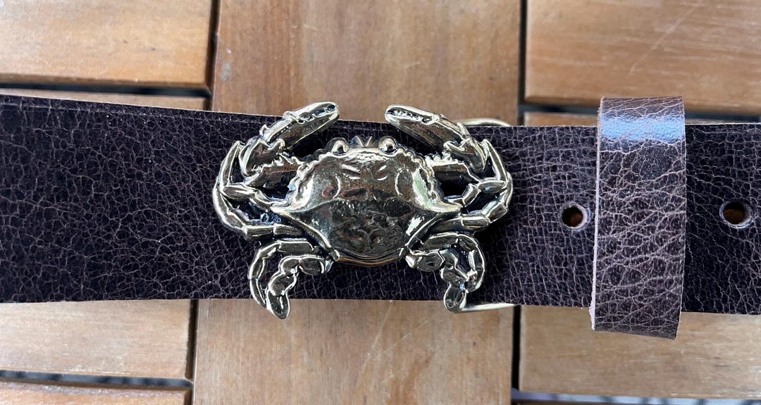 Blue Claw Crab Figural Buckle by Richard Kaish. Includes a
