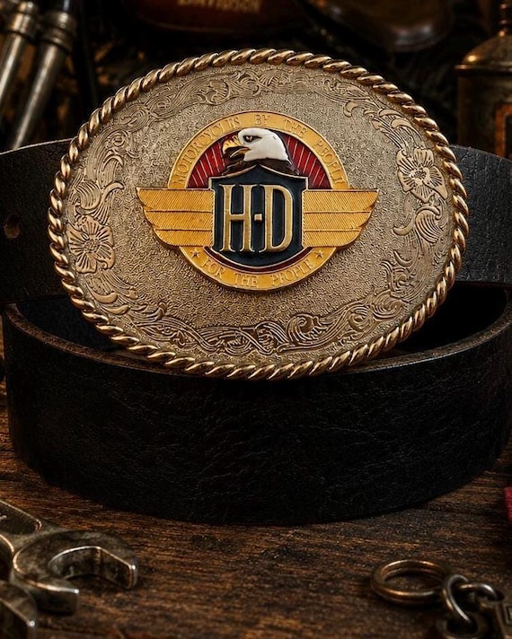 Vintage Harley-Davidson Eagle Belt Buckle - Raintree 1978, with Handmade Genuine Leather Belt | Authentic Motorcycle Biker Collector Buckle