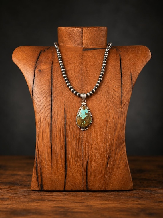 Southwestern Premium Royston Turquoise Pendant Necklace - Sterling Silver with Navajo Pearls