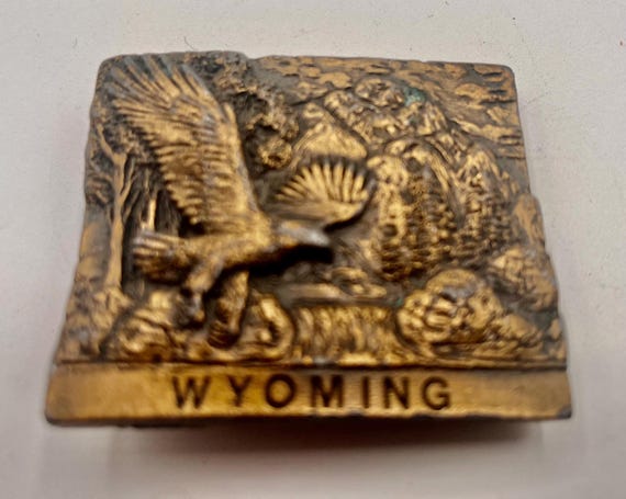 Vintage Belt Buckle Wyoming American Eagle Solid Brass, Optional Belt