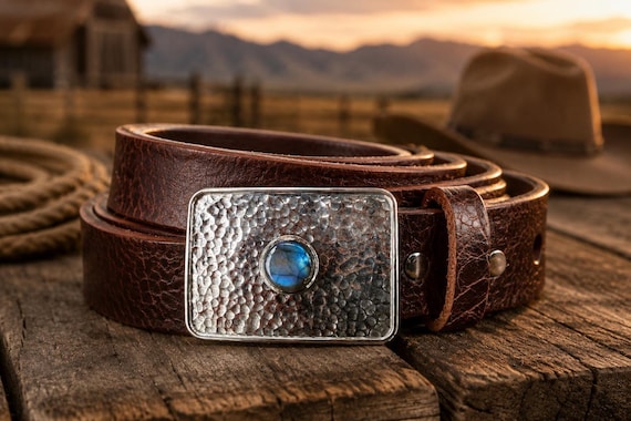 Labradorite Turquoise Belt Buckle with Custom Genuine Leather Belt Multiple Color options Boho Western Buckle and Belt Gift for Her