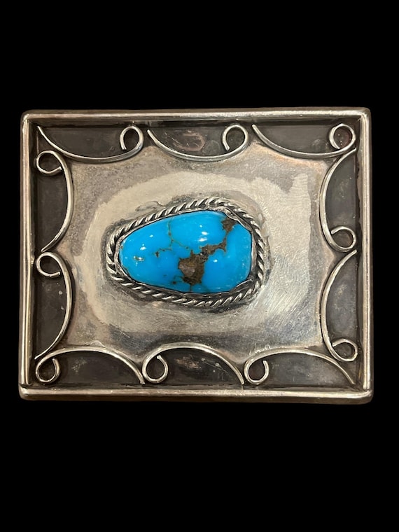 Vintage Navajo Turquoise Sterling Silver Belt Buckle, w/ Premium Leather Belt