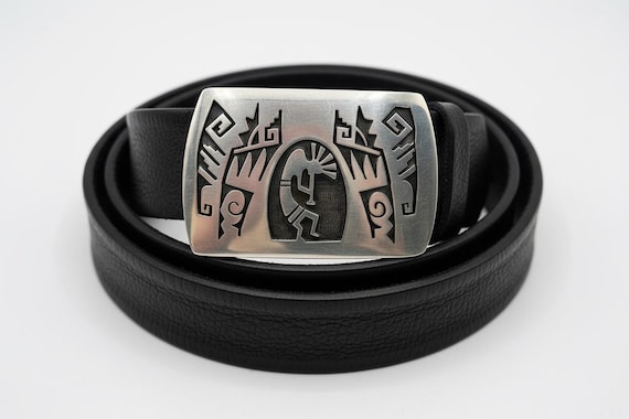 Vintage Hopi Belt Buckle, Kokopelli Dancers Sterling Silver,w/ Premium Custom Genuine Leather Belt