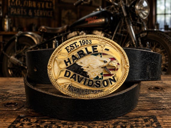 Vintage Harley-Davidson Eagle Belt Buckle - Raintree 1978, with Handmade Genuine Leather Belt | Authentic Motorcycle Biker Collector Buckle