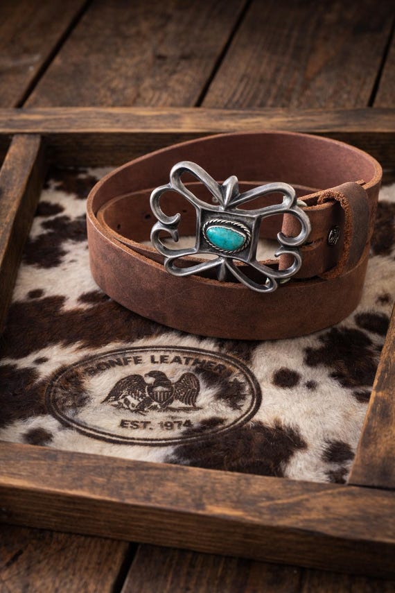 Kingman Turquoise Sterling Silver Belt Buckle, Southwestern Sand Cast Design, Optional Leather Belt
