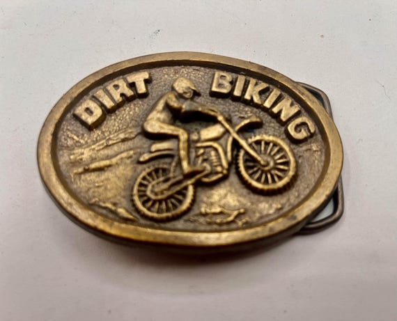 Vintage Belt Buckle DIRT BIKE, Solid Brass, Optional Belt