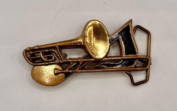 Trombone Belt Buckle: Vintage Brass - Handmade Leather Belt