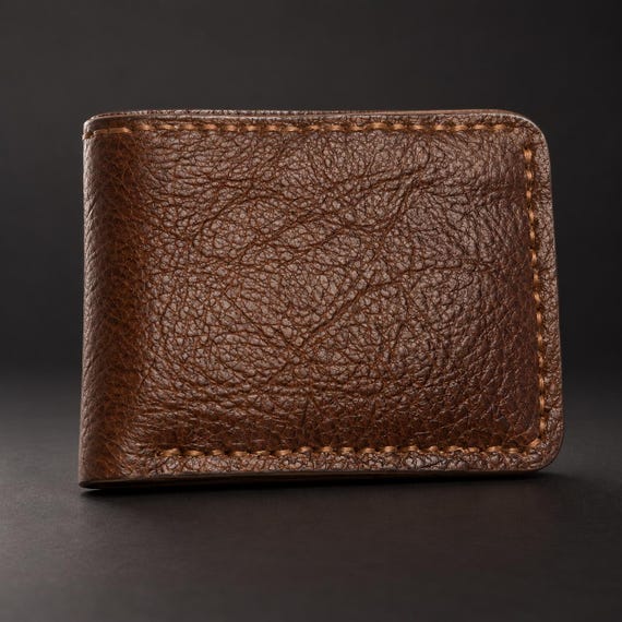 Shrunken Buffalo Leather Wallet – Handmade Men’s Brown Bifold – Rugged Textured Leather Wallet – Luxury Gift for Him