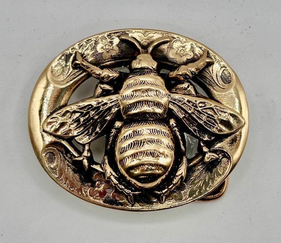 Handmade Brass Honey Bee Belt Buckle with Custom Leather Belt
