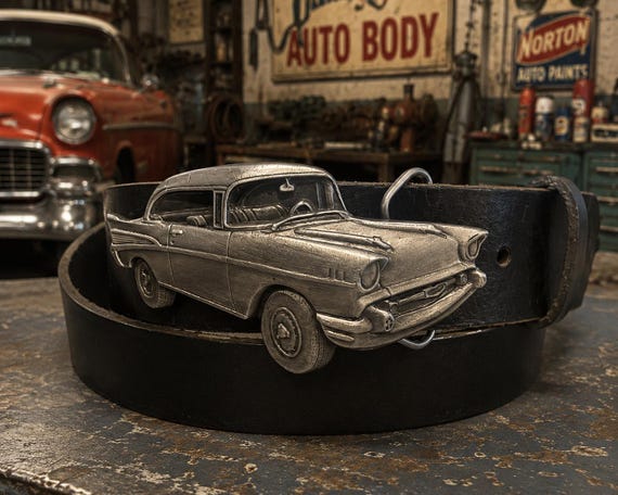 Vintage Chevy Belt Buckles with Custom Genuine Leather Belt | Classic Chevrolet Buckles Selection| Camaro Corvette Americana Western Gift