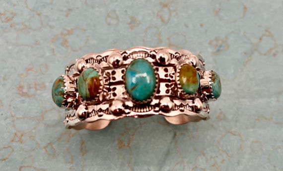 Sterling Silver Turquoise Bracelet: Southwestern Inspired (5 Stone Cuff)