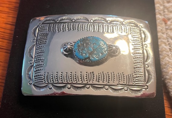 Genuine Navajo Nickel Silver Turquoise Concho Belt Buckle w/ Premium Custom Genuine Leather Belt