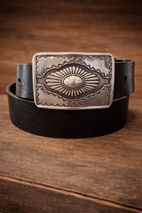 Western Concho Style Belt Buckle – Silver Tone Engraved Cowboy Buckle (3.25" x 2.5")