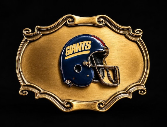 Vintage New York Giants Helmet Belt Buckle + Handmade Leather Belt | Rain Tree 1978 NFL Collectible, Footbal Fan Gift