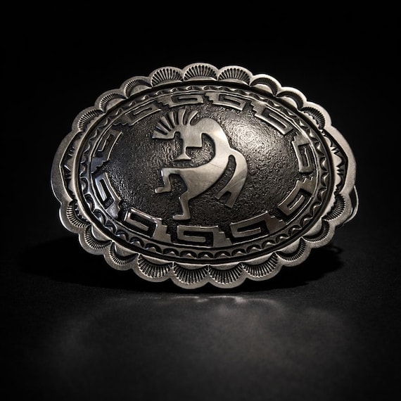 Signed Sterling Silver Hopi Kokopelli Belt Buckle – Handmade Concho Buckle – Vintage BK Hallmark Collector Piece