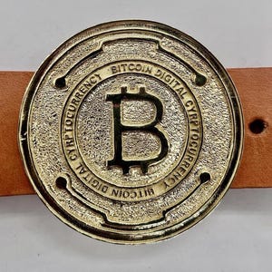 Bitcoin Belt Buckle: Handmade Brass with Leather Strap