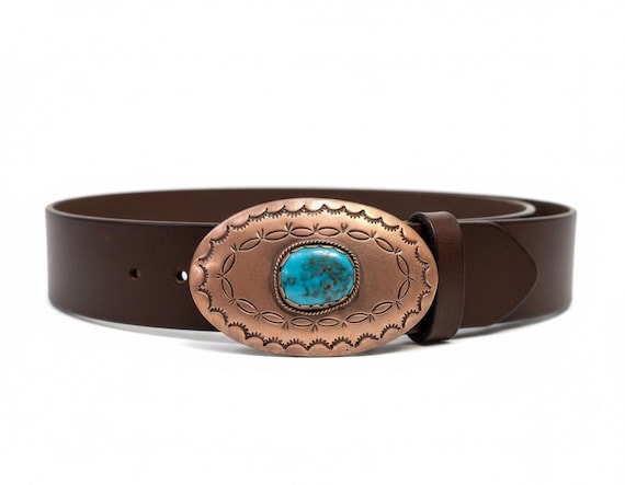 Vintage Kingman Turquoise Sterling Silver Belt Buckle, Southwestern Leather Belt Option