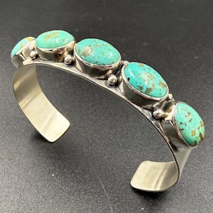 Stunning Southwest 5 Stone  turquoise sterling Stacking Cuff bracelet.