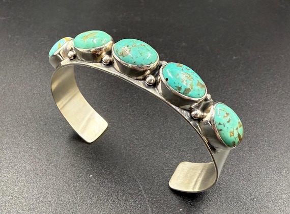Southwest Turquoise Sterling Silver Cuff (5 Stone Stacking Bracelet)