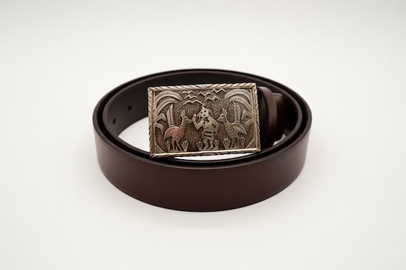 Vintage Hopi Storyteller Kachina Belt Buckle, Sterling Silver, Signed “A”, with Premium Leather Belt