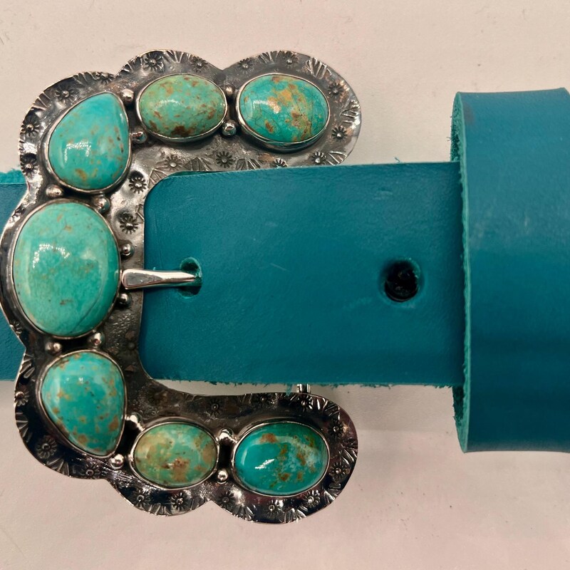 Rope Edge Turquoise Brown Floral Leather Belt Buckle 902L