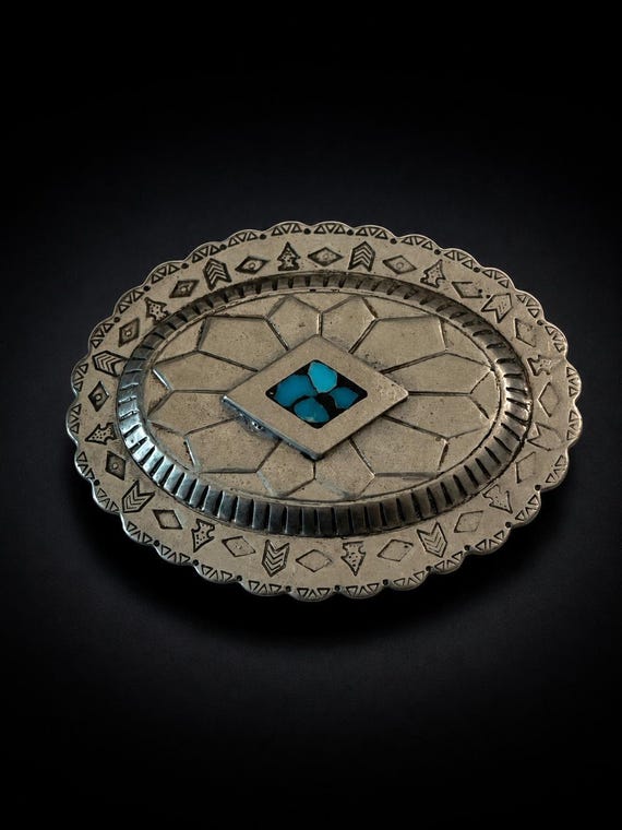 Vintage Sterling Silver Southwestern Belt Buckle with .75” Custom Handmade Leather Belt, options, Turquoise Inlay Buckle, Western Gift,