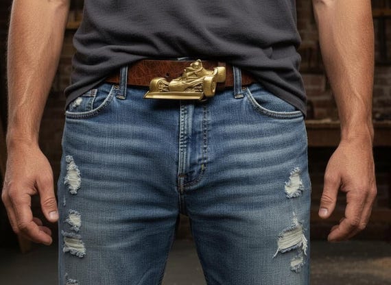 Vintage Belt Buckle Formula One Racecar 1970s, Optional Belt