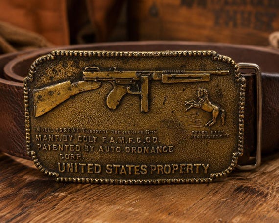 Vintage Colt Thompson Submachine Gun Belt Buckle | United States Property Buckle | Colt Firearms Collector Buckle | Western Americana Buckle
