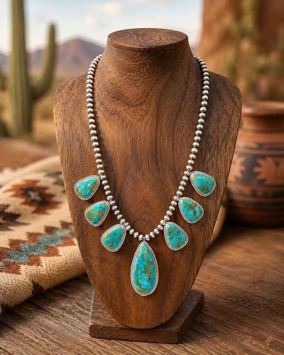 Turquoise Lariat Necklace | Sterling Silver Southwestern Statement Necklace | Turquoise Drop Necklace | Western Boho Jewelry | Gift for Her