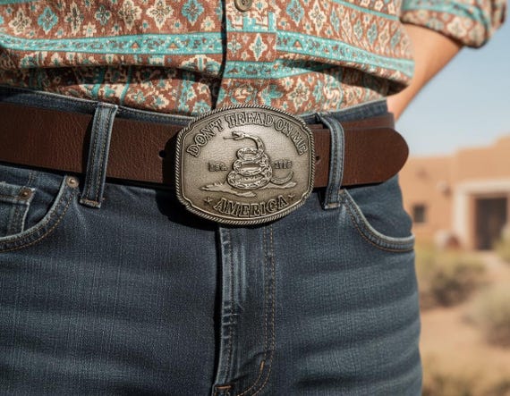 Vintage Belt Buckle USA "Don't Tread on Me," Pewter, Optional Belt