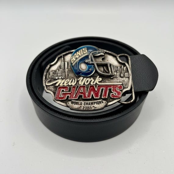Vintage NY Giants Belt Buckle: 1986 Super Bowl Champion, Leather Belt