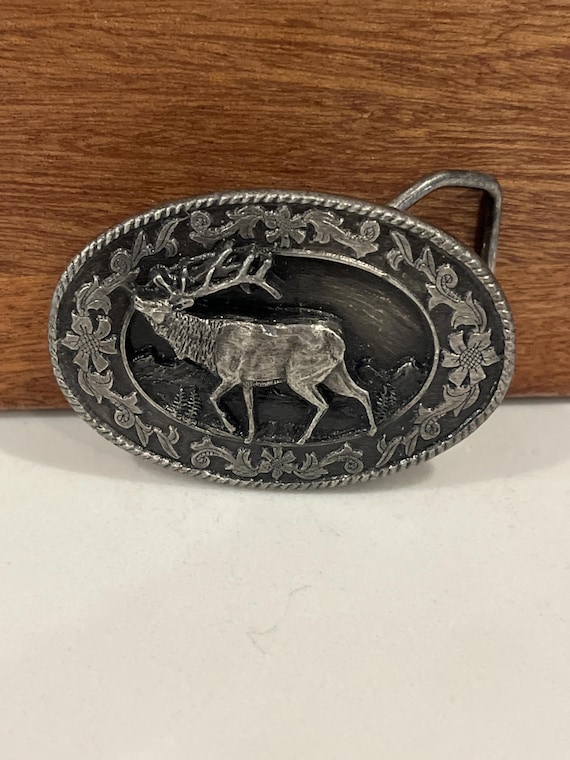 Vintage Belt Buckle Deer floral Women Buckle, Pewter, Handmade custom leather belt