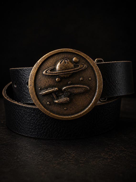 Vintage STAR TREK Belt Buckle with Handmade Leather Belt | Retro sci Fi Buckle | Genuine Leather Belt | Vintage Star Trek Gift