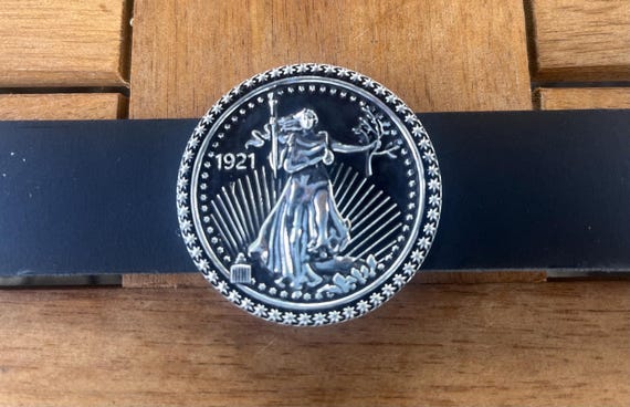 Genuine Commemorative Twenty Dollar White Brass Concho Leather Cuff Bracelet