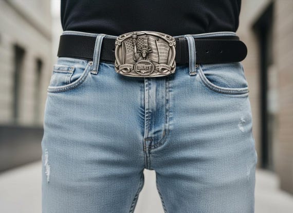 Vintage 1985 Bergamot “Liberty – The Flame of Freedom” Belt Buckle, Optional Belt